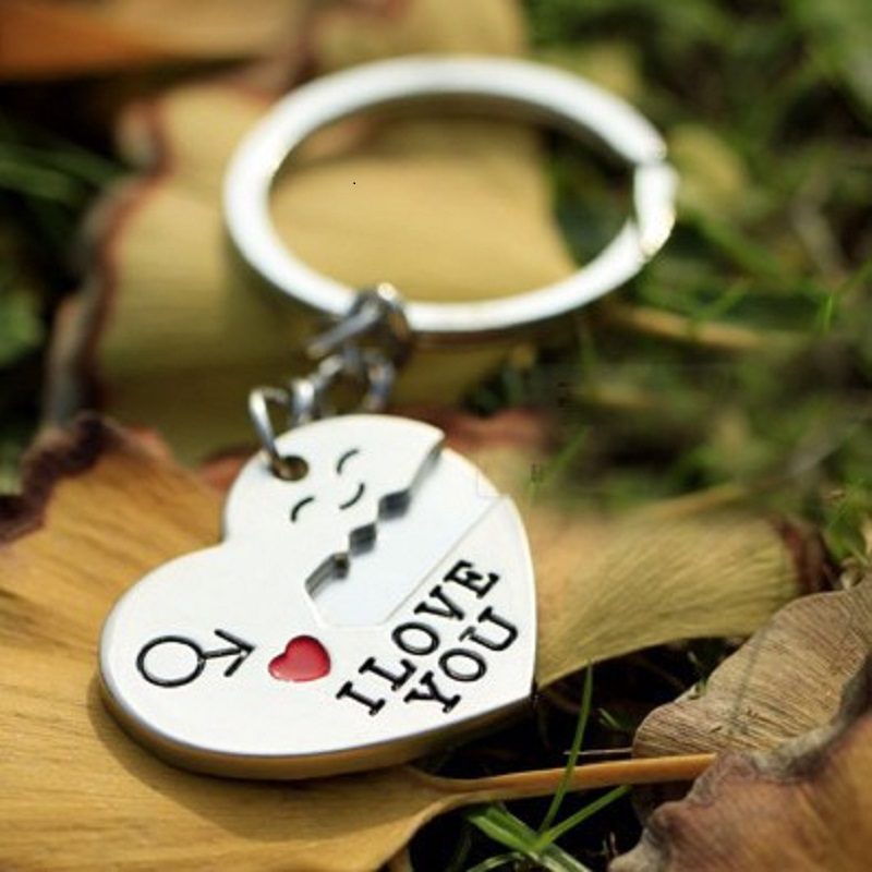 I LOVE YOU Letter Keychain with Heart Key Ring