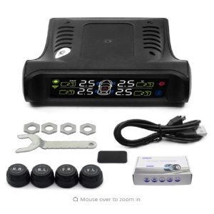TPMS Car Tire Pressure & Temperature Monitor – Solar Power, 4 External Sensors