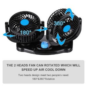 12V Dual-Head Car Fan – 360° Adjustable Cooling for Auto Use