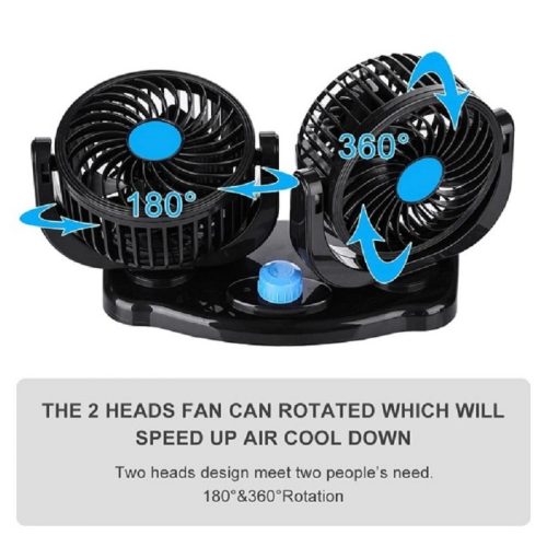 12V Dual-Head Car Fan – 360° Adjustable Cooling for Auto Use