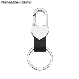 Personalized PU Leather Keychain with Metal Heart & Snap Lock