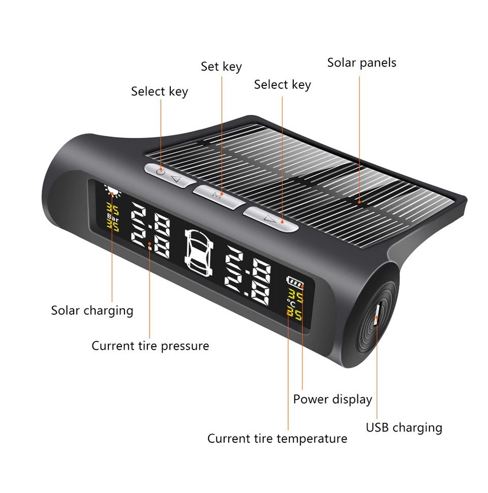 TPMS Car Tire Pressure & Temperature Monitor – Solar Power, 4 Internal Sensors - Image 2