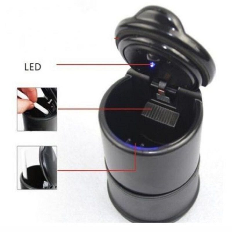 Portable LED Ashtray Cup Holder – Black Car Cigarette Ash Tray - Image 2