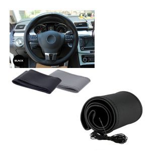 Hand-Stitch Steering Wheel Cover – Auto Interior Kit with Needle & Thread Colour Black