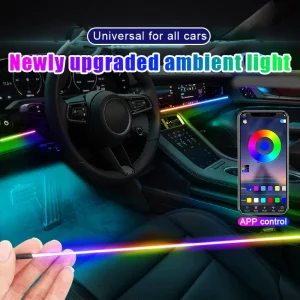Car Dashboard Interior EL Wire Light – Dynamic Colors with Mobile & Remote Control 2Pcs